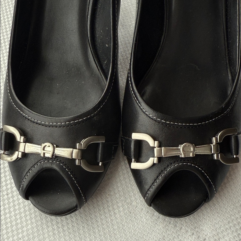 Black Etienne Aigner Peep Toe Heels - Size 8.5
